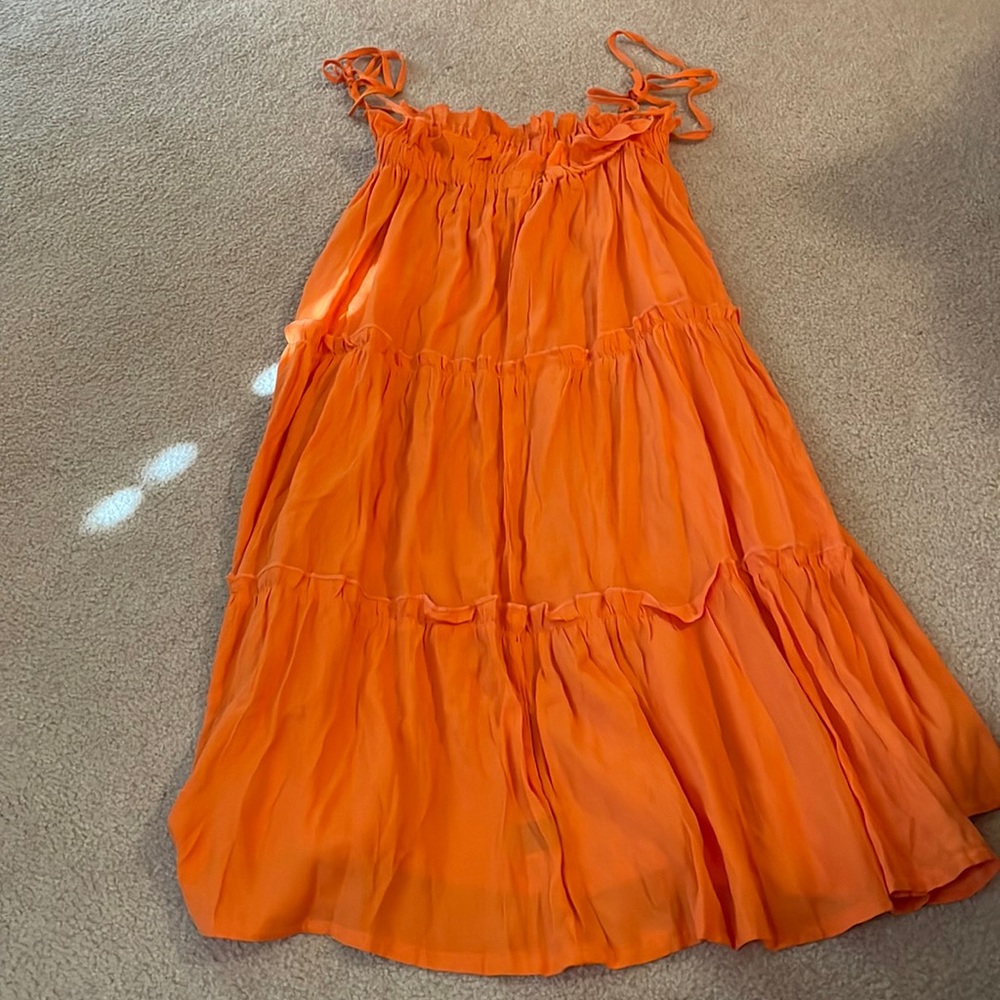 SHEIN Orange Frill Trimmed Tiered Layer MIDI Cami Dress Size Medium